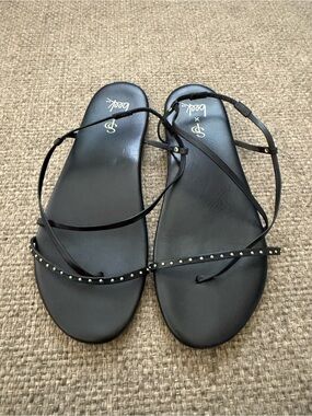 Beek Bitsybird Black Leather Strappy Sandals 8 EUC